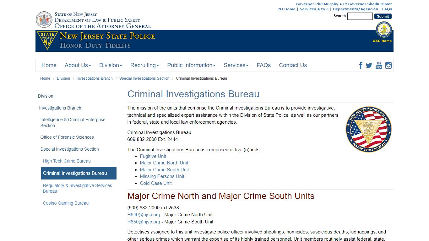 Criminal Investigations Bureau | New Jersey State Police